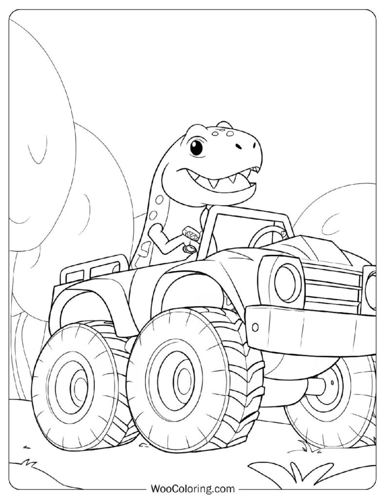 Dinosaur Monster Truck Race Coloring Sheet