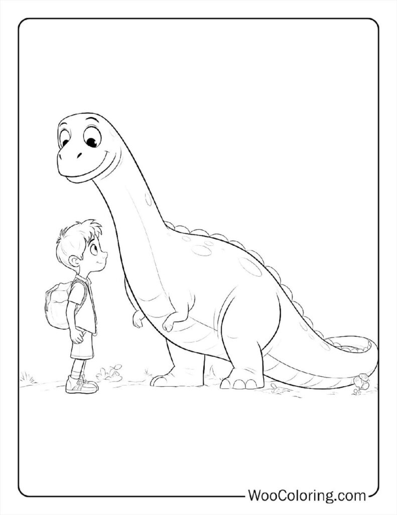 Dinosaur and Boy Adventure Coloring Page For Kids