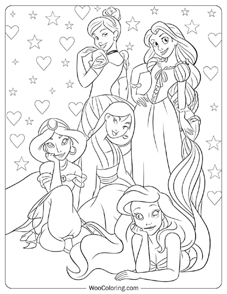 Disney Princess Portrait With Ariel Jasmine Mulan Cinderella And Rapunzel