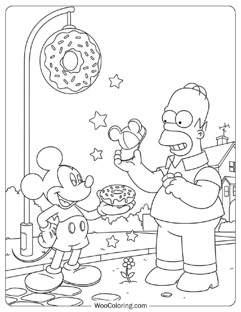 Donut Time With Mickey Mouse and Homer Simpson