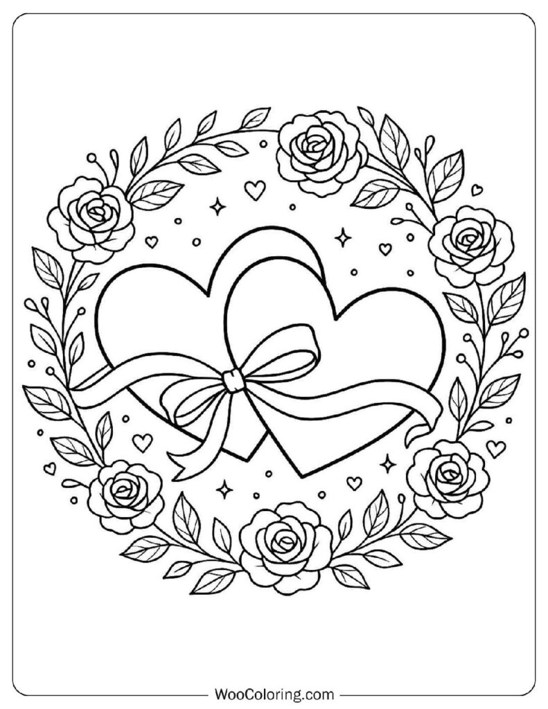 Double Hearts with Floral Frame Coloring Sheet