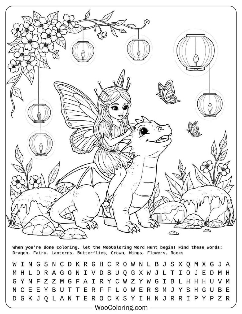 Dragon And Fairy Coloring Page