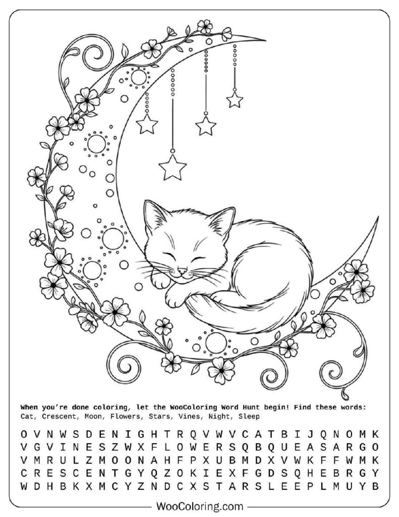 Dreamy Crescent Moon Cradling a Sleeping Cat