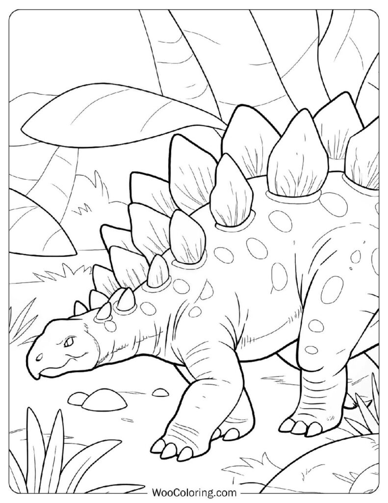 Dynamic Stegosaurus in Motion Coloring Sheet For Kids