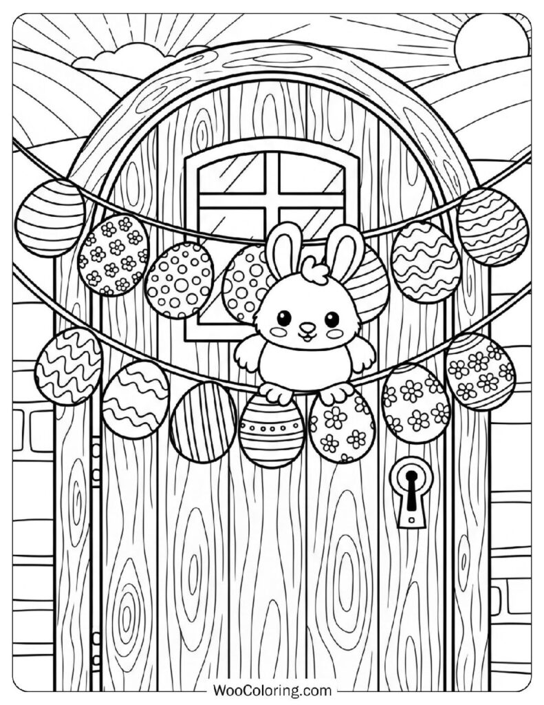 Easter Egg Garland Hanging on a Cottage Door