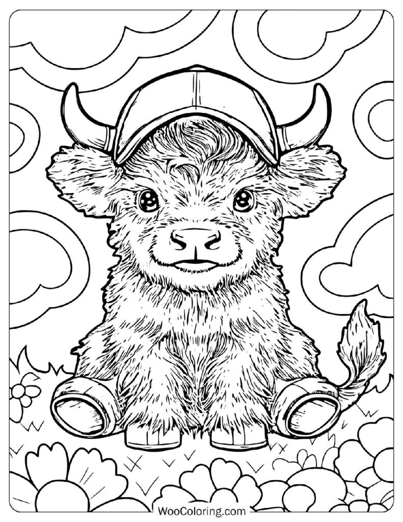 Easy Cartoon Baby Cow Coloring Page For Kids