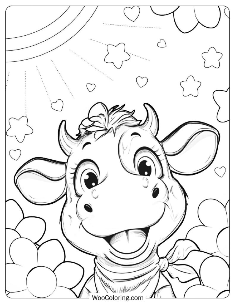 Easy Cartoon Cow Coloring Page For Kids