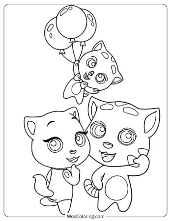 Tom, Angela, and Ginger from Talking Tom & Friends Coloring Page