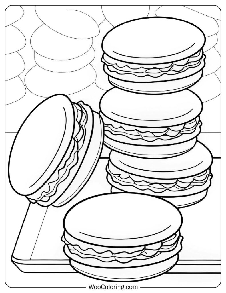 Food coloring page of Colorful Macaroons
