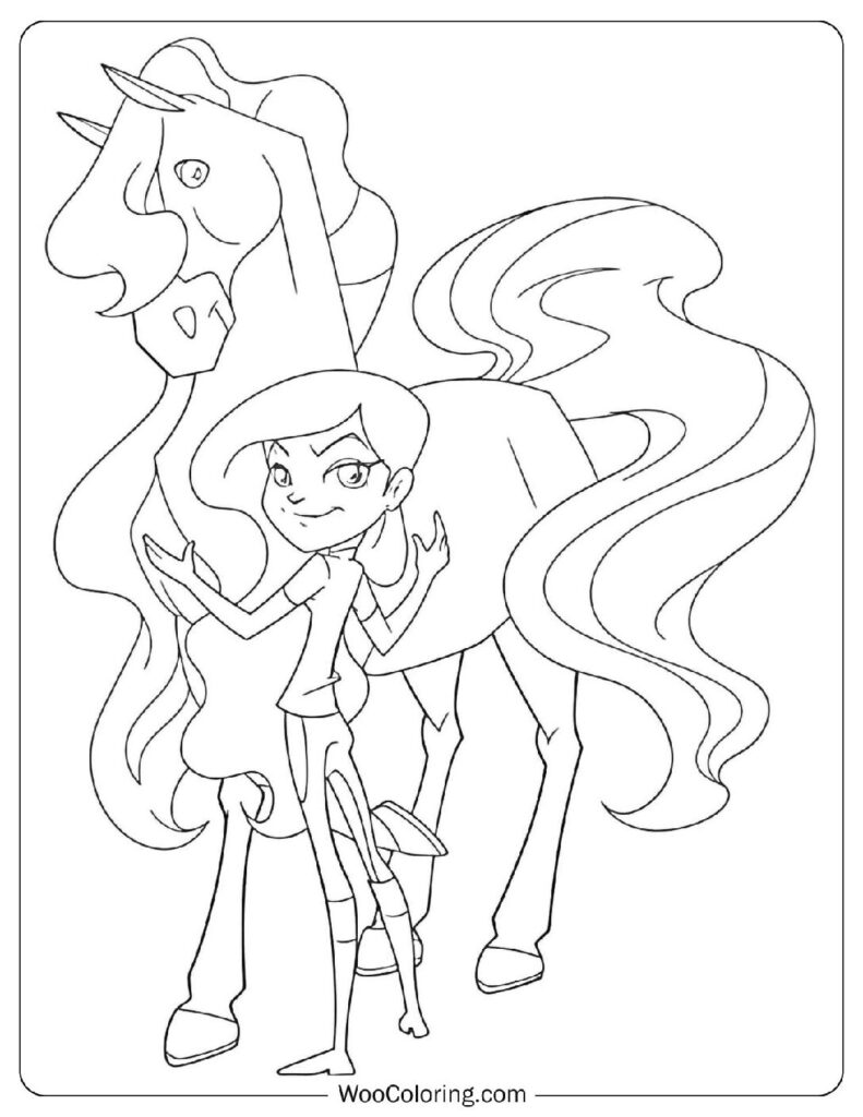 Easy Coloring Page Of Cute Girl Zoey And Her Horse Pepper From Horseland