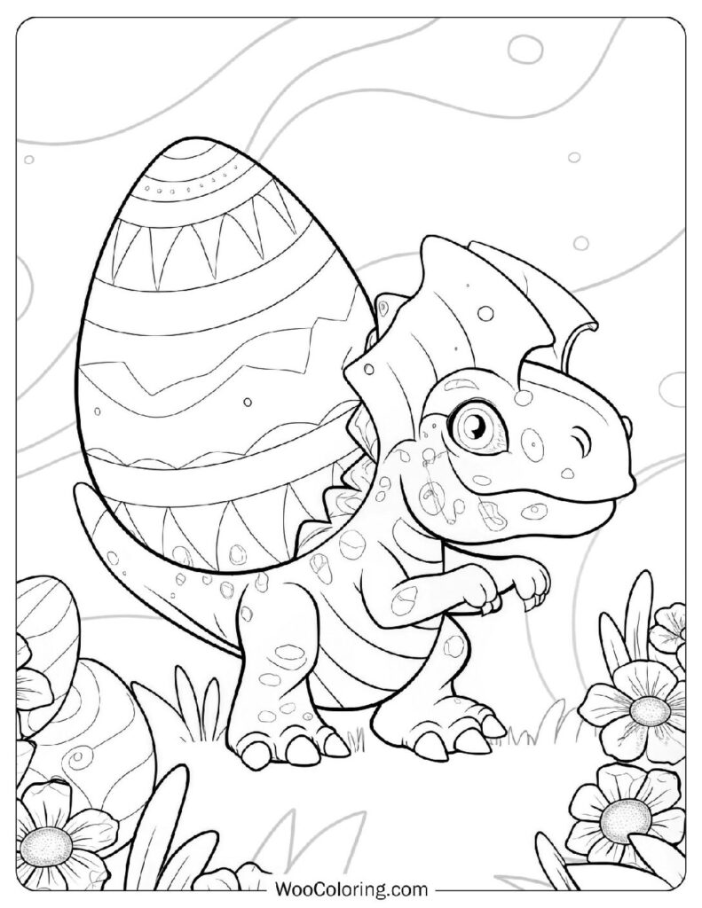 Easy Coloring Page Of Easter Dinosaur Holiday