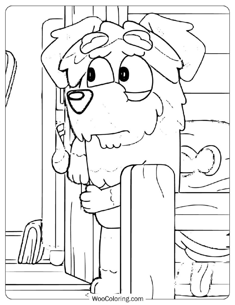 Easy Coloring Page Of Grandad Peeking Out From Behind a Door