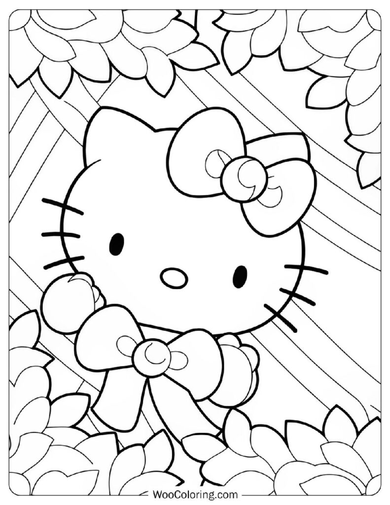 Easy Coloring Page Of Minimalist Kawaii Of Hello Kitty's Face