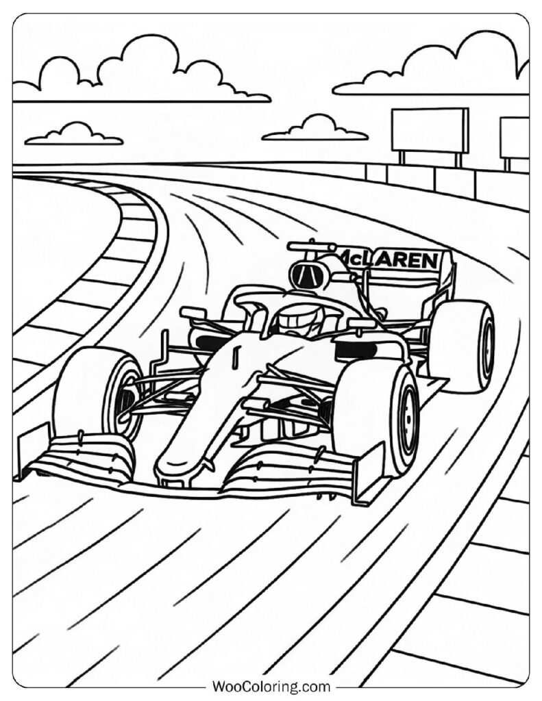 Easy Coloring Page Of Oscar Piastri in McLaren at Copse Corner