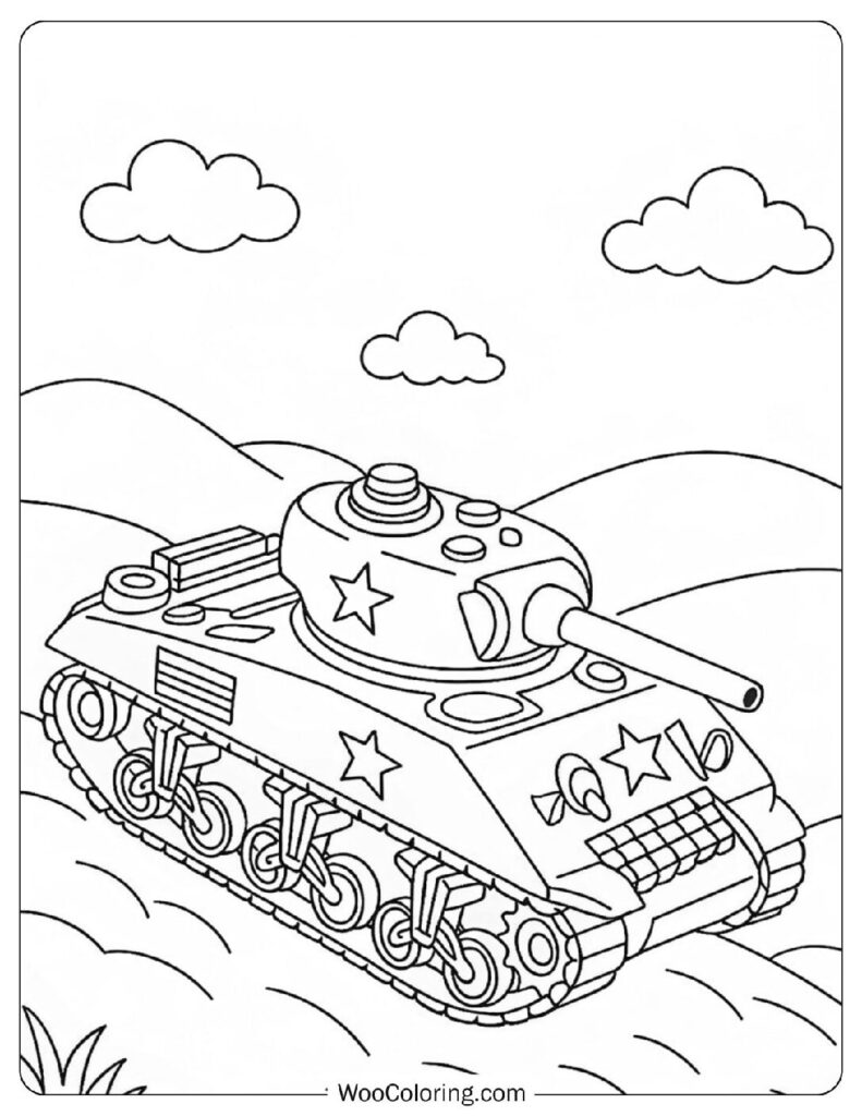 Easy Coloring Page Of WW2 Sherman M4 Tank