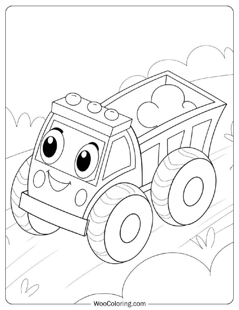 Easy Cute Kawaii Truck For Toddlers To Color