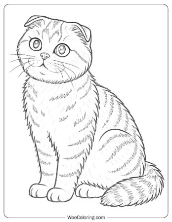 Easy Cute Scottish Fold Line Art Coloring Page