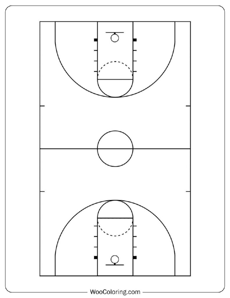 Easy Full Basketball Court Outline for Coloring and Game Strategy Planning