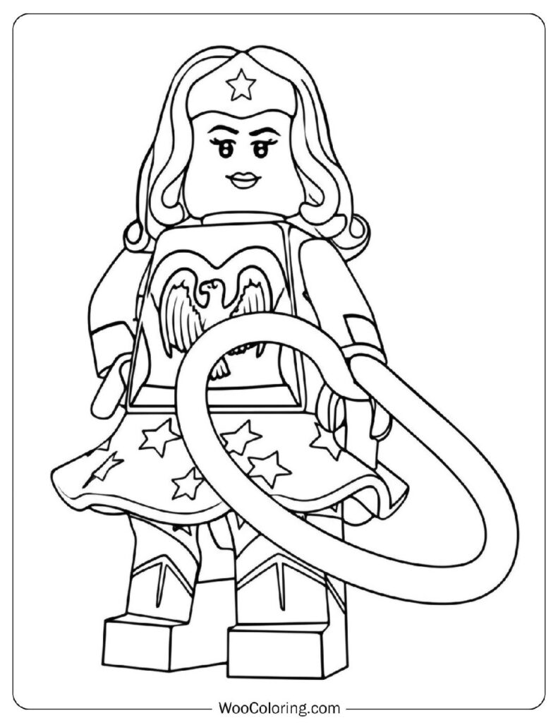 Simple Outline of Lego Wonder Woman from the DC Super Heroes Series for Kids