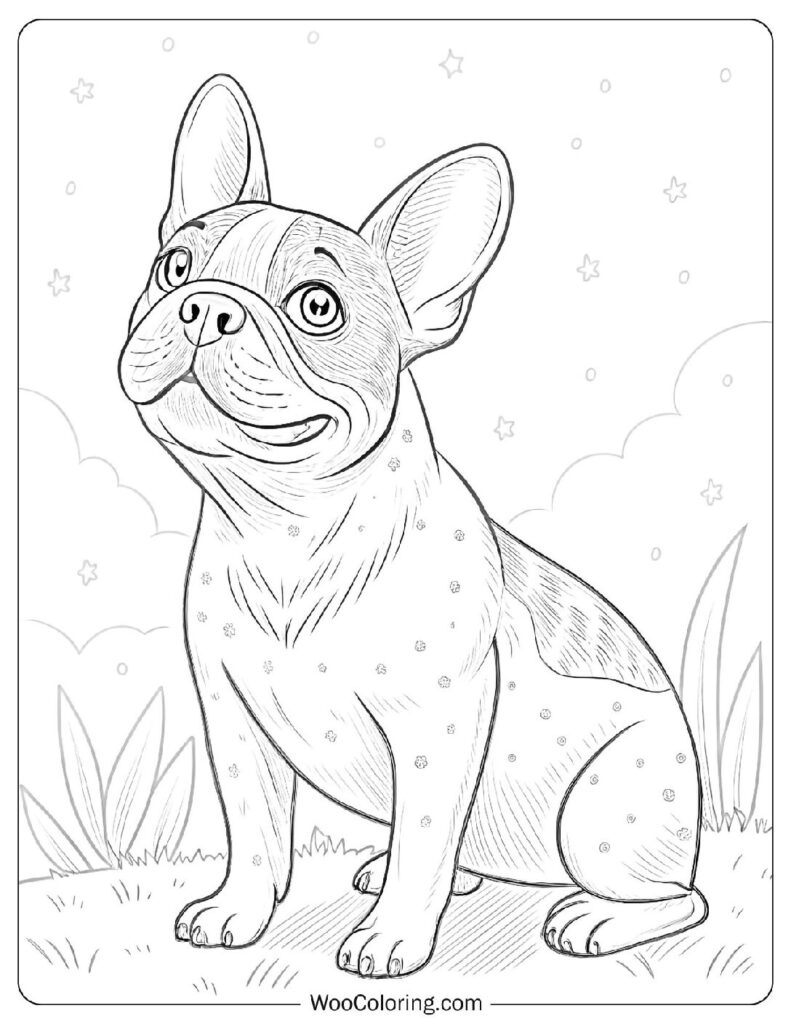 French Bulldog with Upright Ears Looking Curious in a Clean Line Drawing
