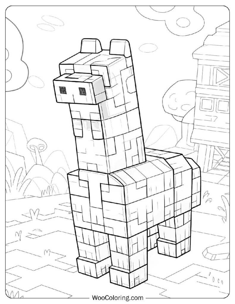 Easy Minecraft Llama Coloring Page For Kids
