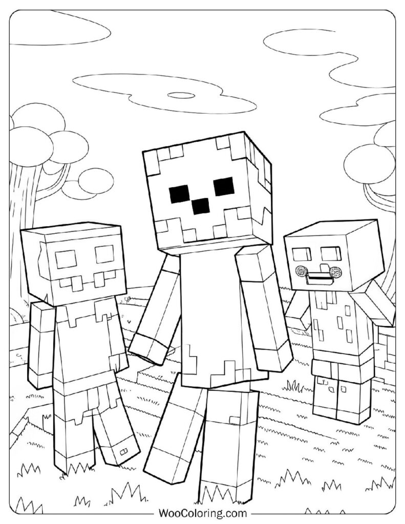 Coloring Sheet Of Easy Minecraft Mobs
