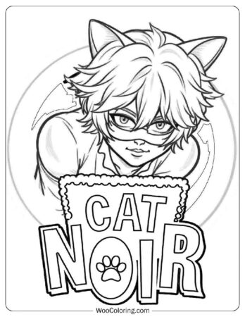 Easy Outline of Cat Noir Coloring Page