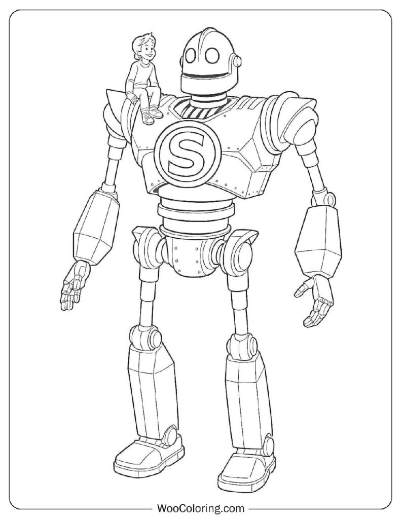 Easy Outline Coloring Page Of Friendly Robot And Boy From The Iron Giant
