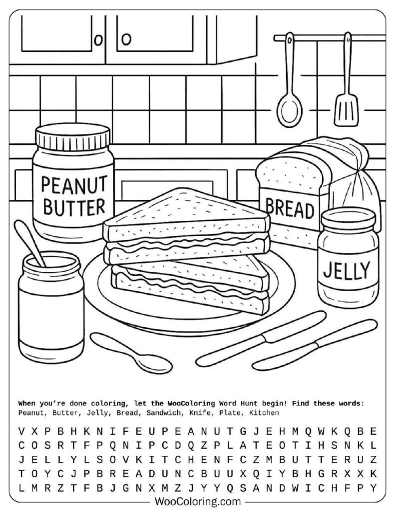 Easy Peanut Butter and Jelly Sandwich with Bread and Jars