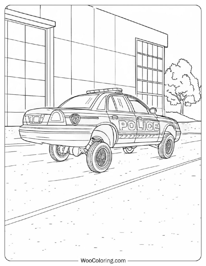 Easy Police Lowrider Car Page to Color
