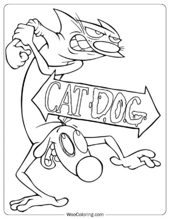 Simple Outline of CatDog Coloring Page