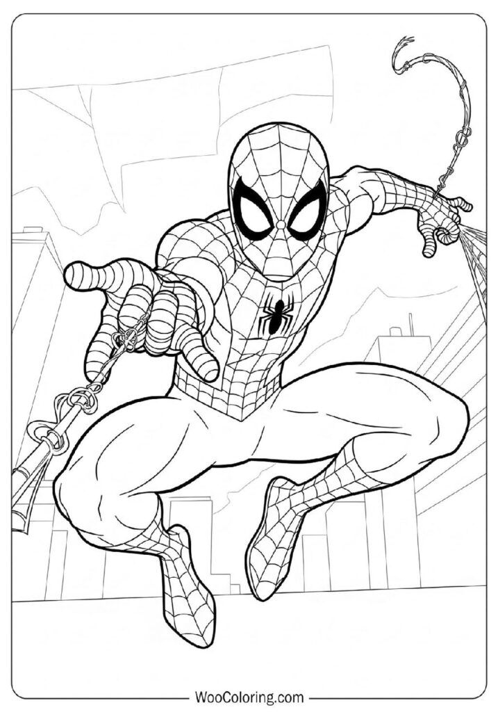 Easy Spiderman in a Simple Action Pose for Beginners Coloring Sheet