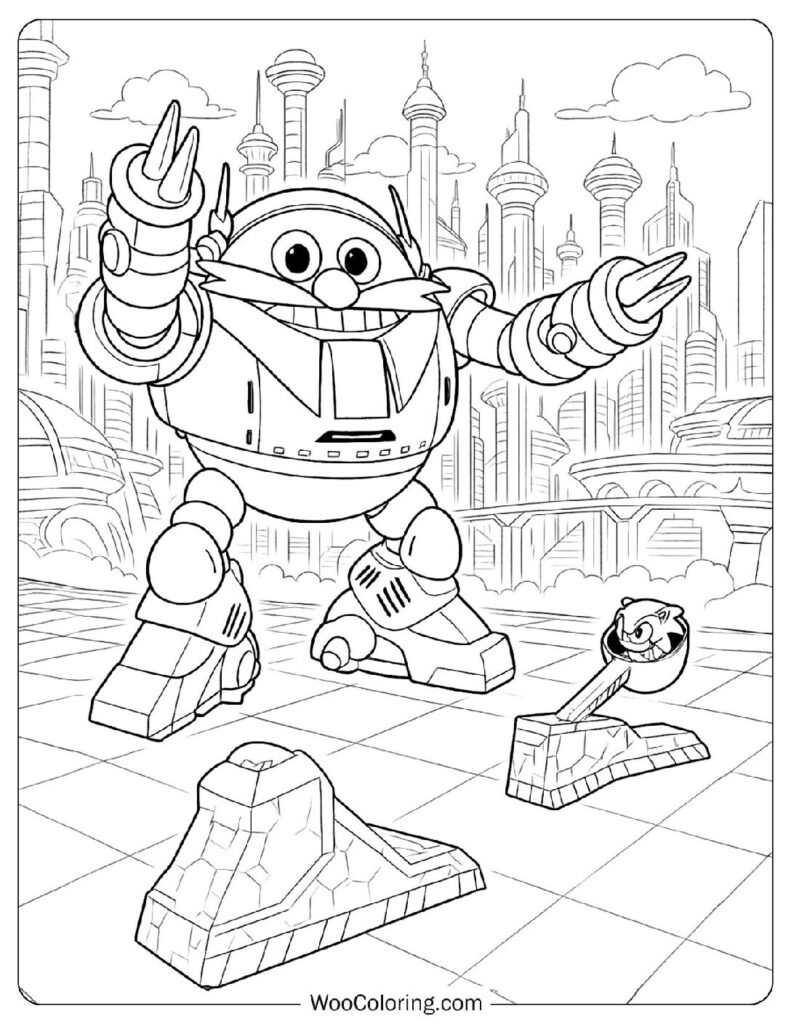Eggman Robot and Sonic Coloring Page