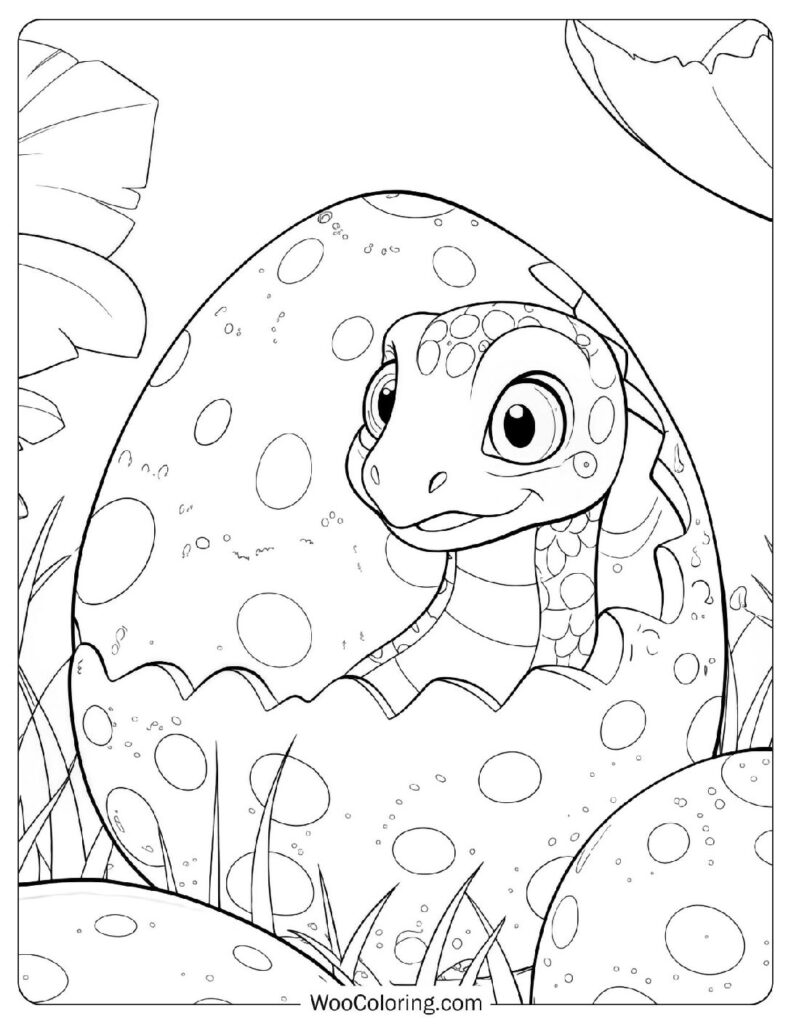 Elegant Baby Diplodocus in a Prehistoric Egg Coloring Sheet For Preschoolers