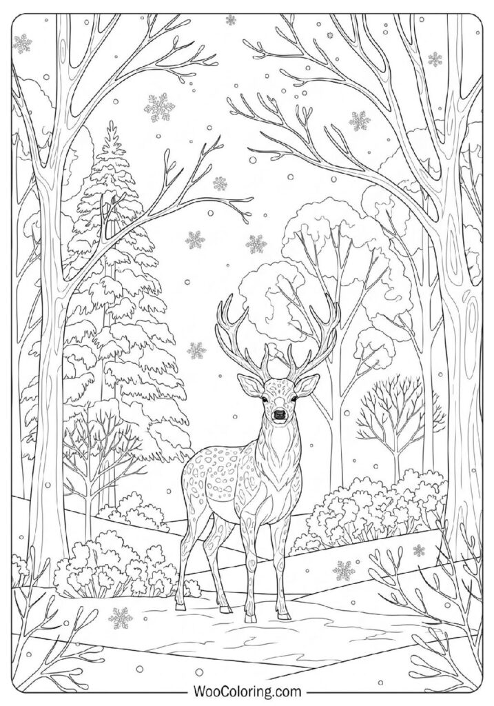 Elegant Deer Standing Still in a Quiet Winter Forest Landscape