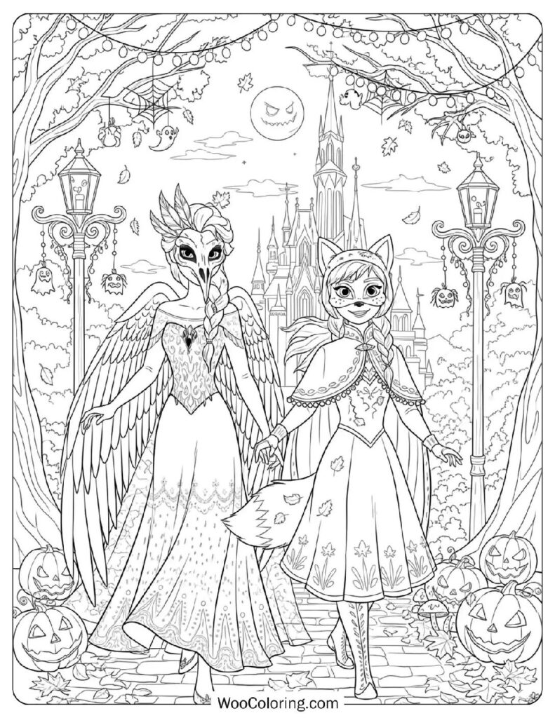 Elsa & Anna’s Halloween Night coloring page