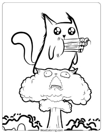Exploding Kitten with Dynamite Coloring Page