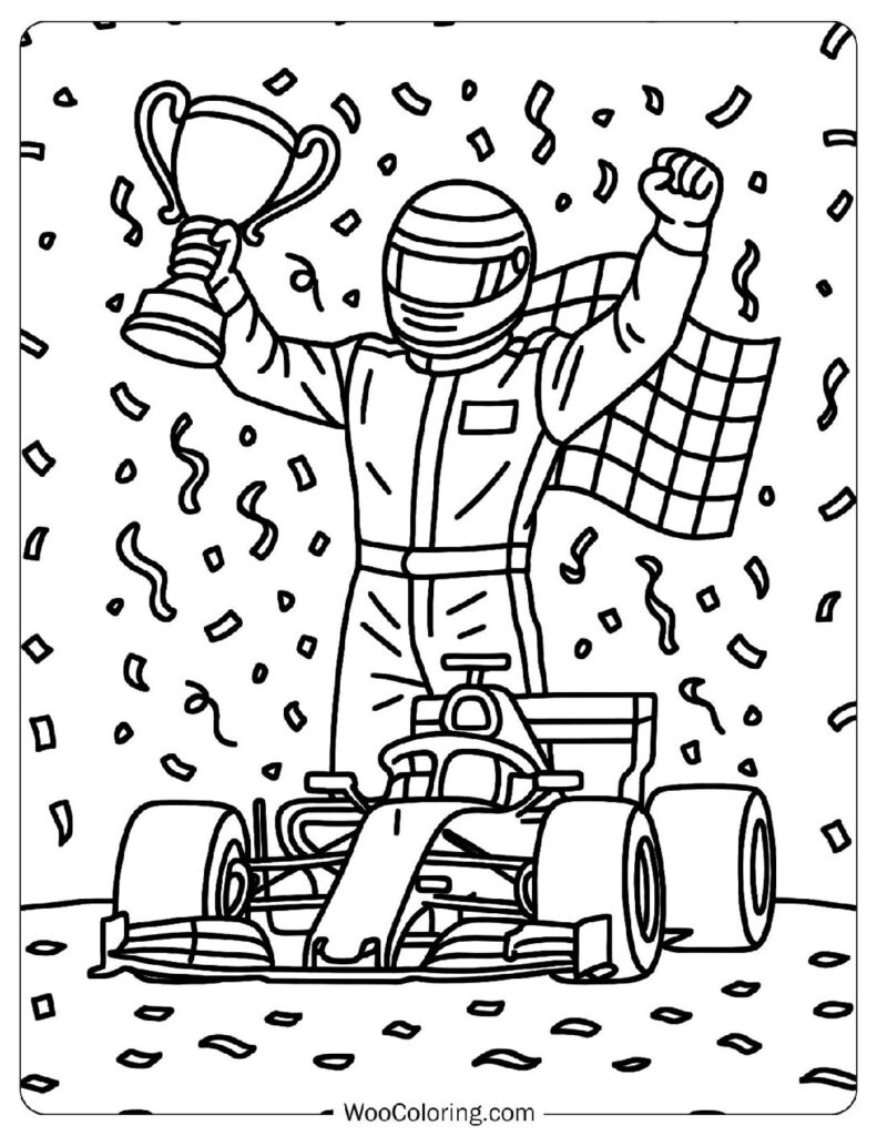 F1 Driver Celebrates Victory After Grand Prix Win Coloring Sheet For Preschoolers