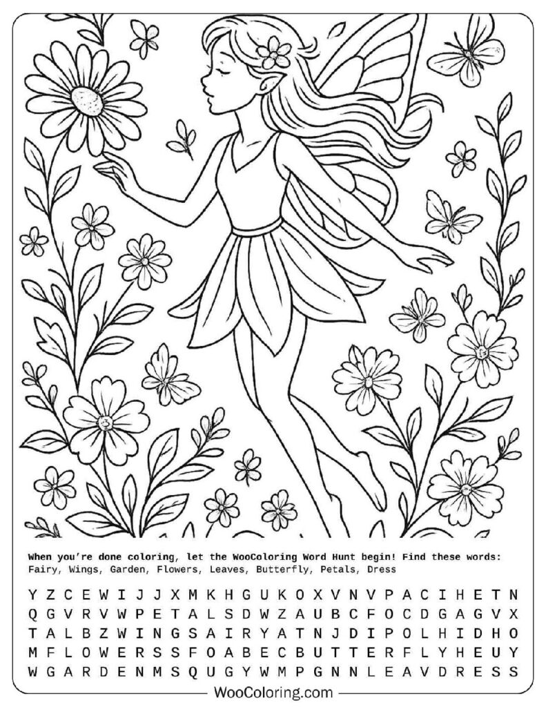 Fairy In Garden Coloring Page