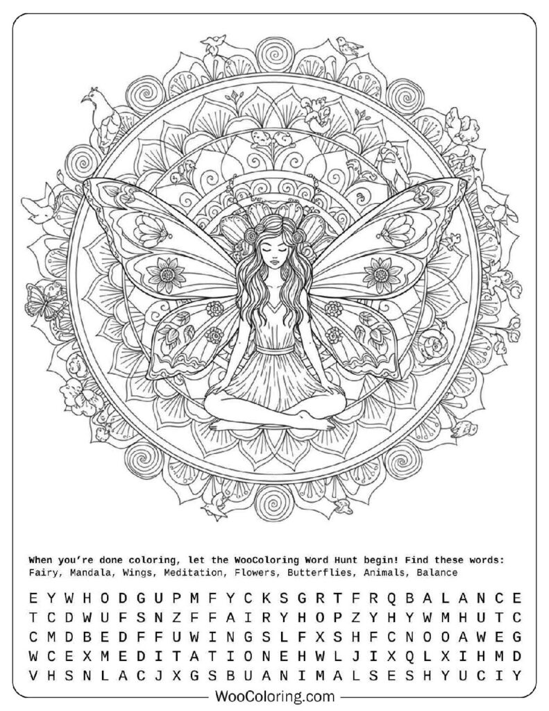 Fairy Mandala Coloring Page