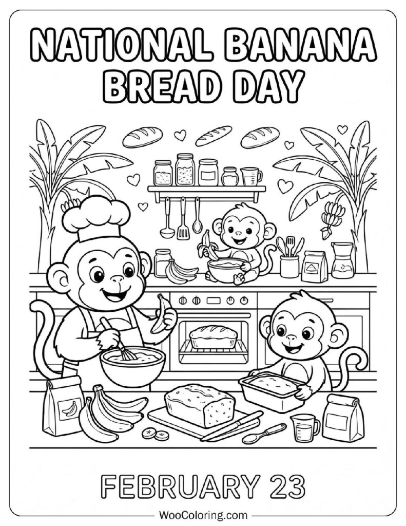 February 23 – National Banana Bread Day Coloring Page for Kids