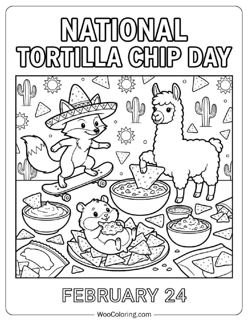 February 24 – National Tortilla Chip Day Coloring Sheet for Kids