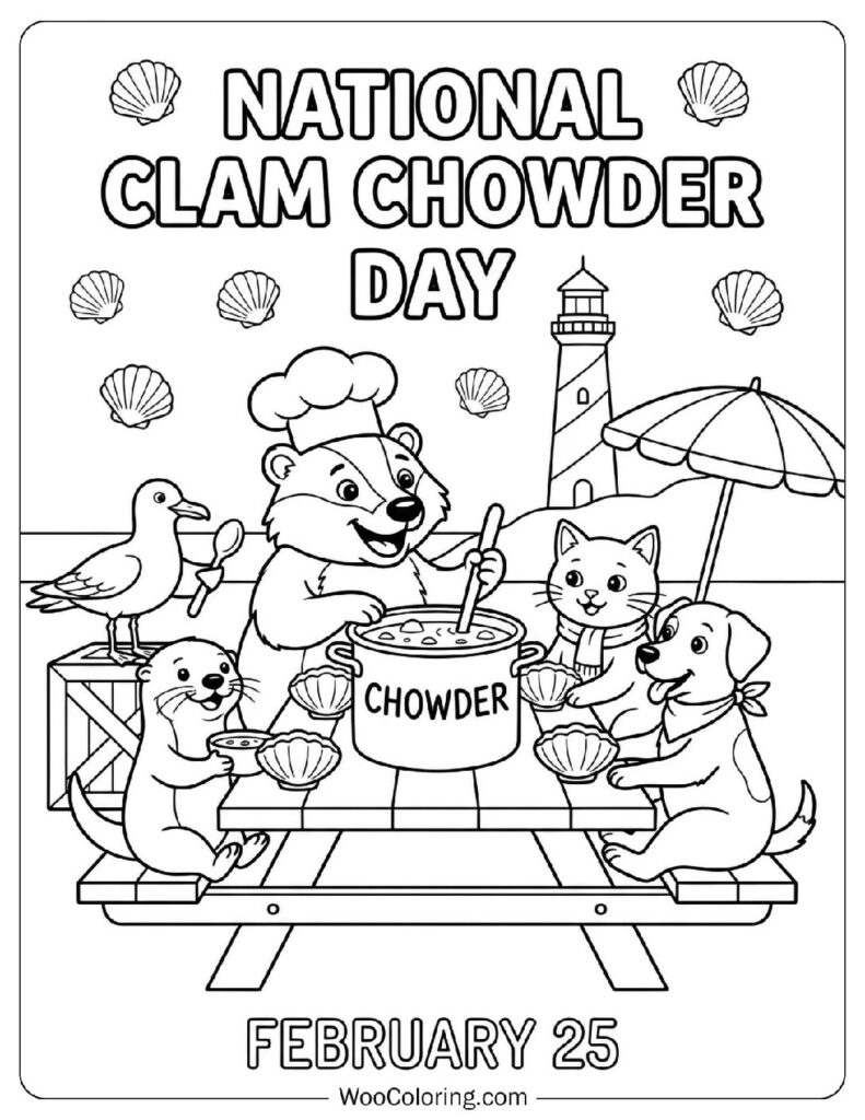 February 25 – National Clam Chowder Day Coloring Page for Preschoolers