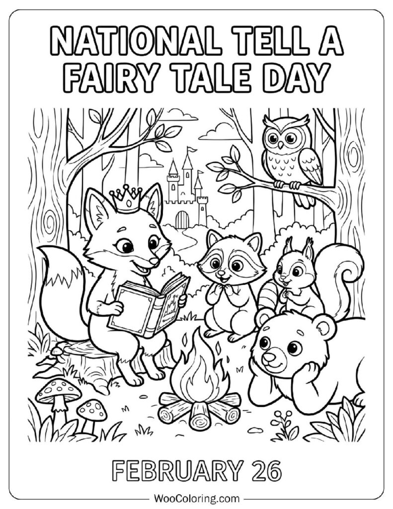 February 26 – National Tell a Fairy Tale Day Coloring Sheet for Preschoolers