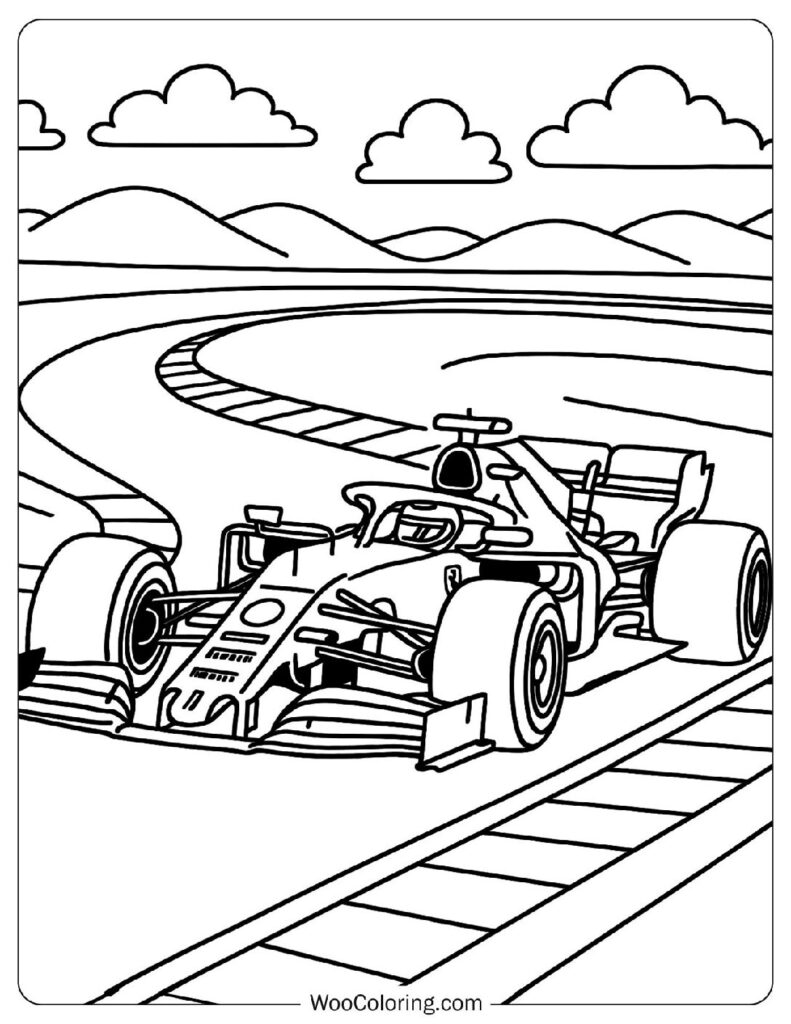 Ferrari F1 Car Taking Ferradura Corner at Interlagos Circuit Sheet To Color