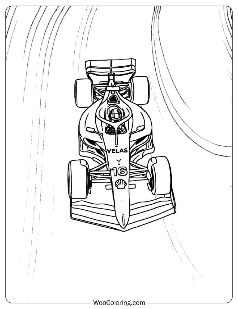 Ferrari F1 of Charles Leclerc Through a Corner at Formula 1 Race Coloring Page