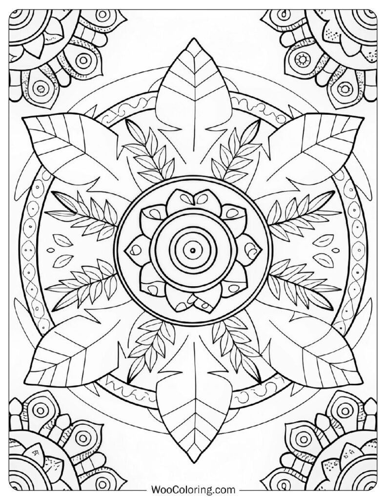 Festive Coconut Tree Mandala With Exotic Details Coloring Page