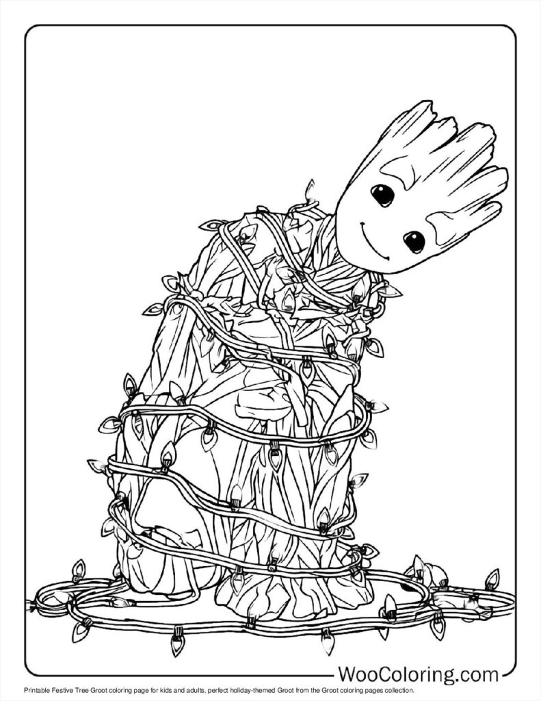 Festive Tree Groot Coloring Sheet