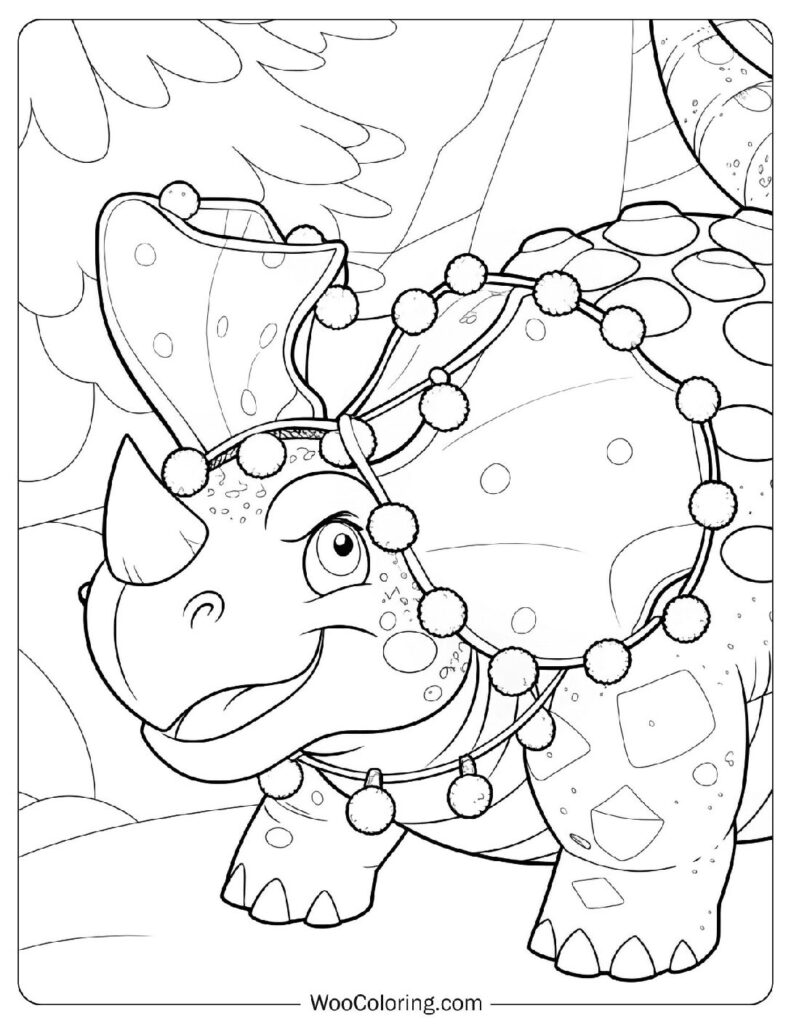 Festive Triceratops in Holiday Cheer Coloring Page For Kids