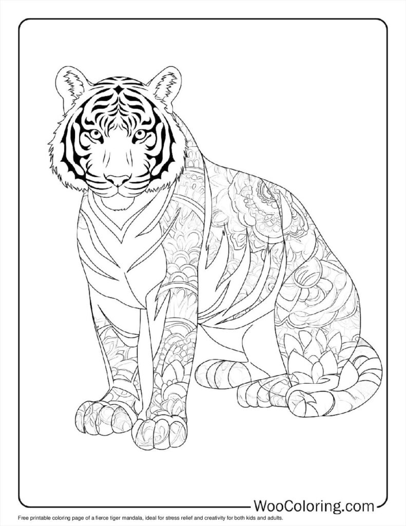 Fierce Tiger Mandala Coloring In For Kids